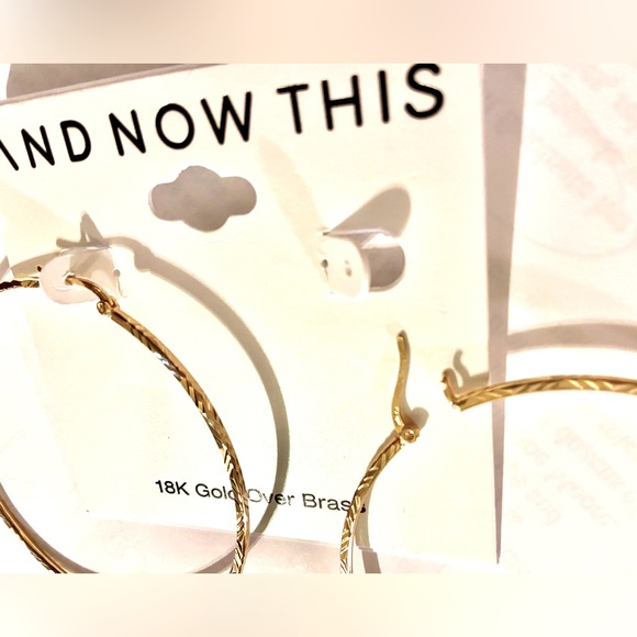 NEW/Never Worn - 3 inch, etched, lightweight, hoop earrings. 18k over brass. - Picture 2 of 6